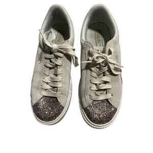 Puma Women's 9.5 Platform Crushed Gem Sneaker Shoes Marshmallow Metallic Gold